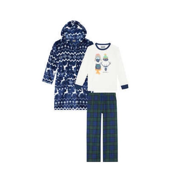 Eddie Bauer Boys Youth 4 piece PJ Set with Robe Reindeer NWT Medium 10/12 - Picture 1 of 3